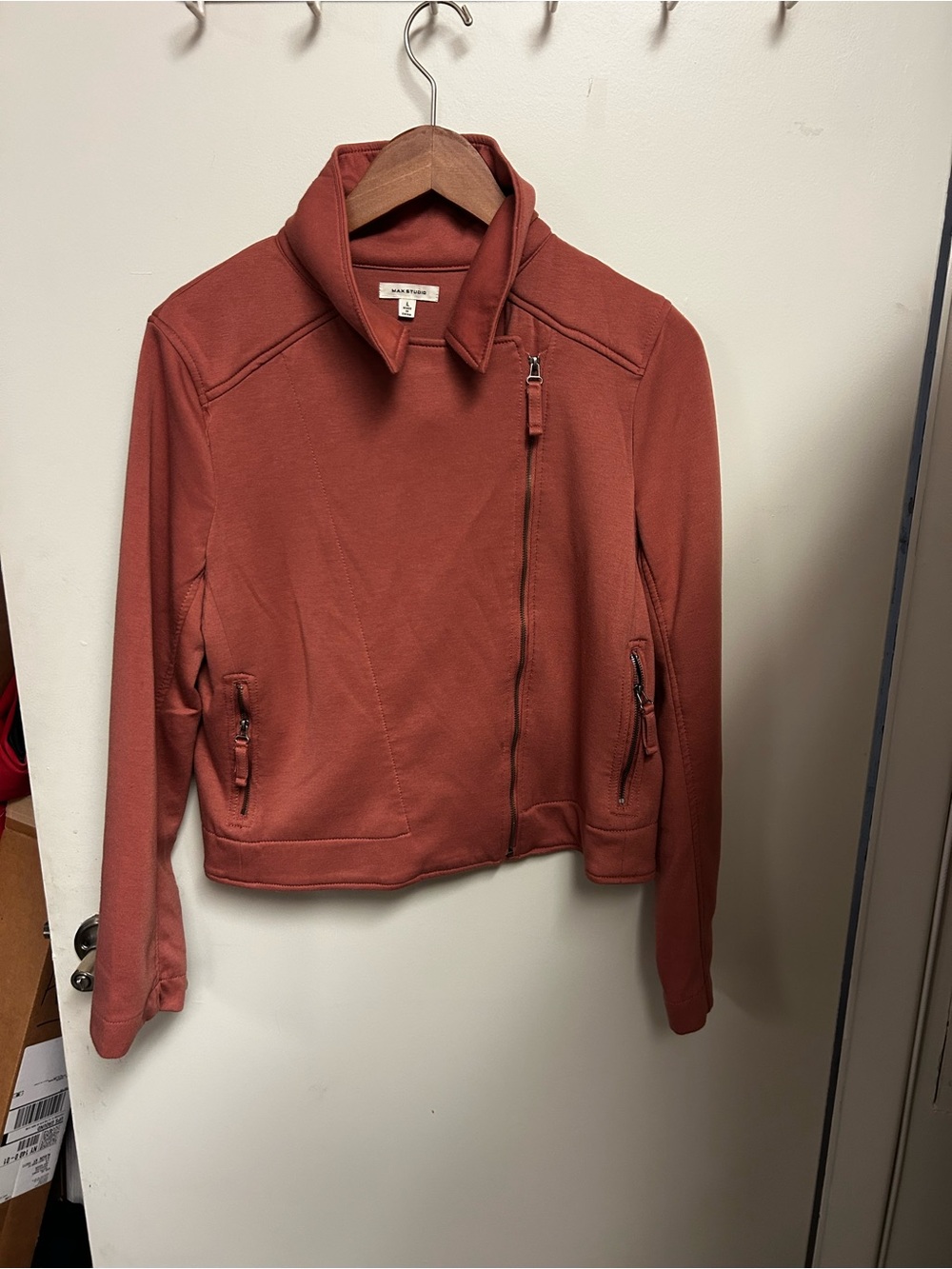 Max Studio Women's Rust Asymmetrical Zip Bomber Jacket